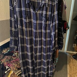 Lucky Brand OVERSIZED Long Sleeve Navy Checkered Dress/Sleep Shirt